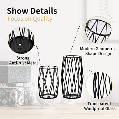 NUPTIO Black Geometric Hurricane Glass Candle Holders, Set of 2 - color: Black, size: XS+S