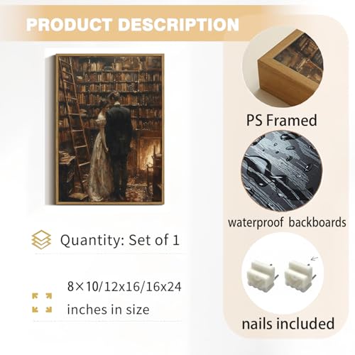 Moody Library Couple Canvas Wall Art 8x10 inch - color: Couple, size: 8"x10" Natural
