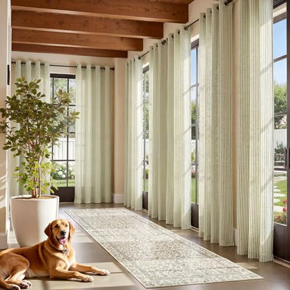 jinchan Linen Curtains 84 Inch Sage Green Stripe on Linen Grommet 2 Panels - color: Sage Green on Linen, size: 50"W x 84"L (Pack of 2)