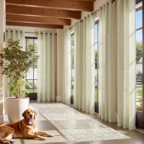jinchan Linen Curtains 63 Inch Sage Green Stripe on Linen Grommet 2 Panels - color: Sage Green on Linen, size: 50"W x 63"L (Pack of 2)