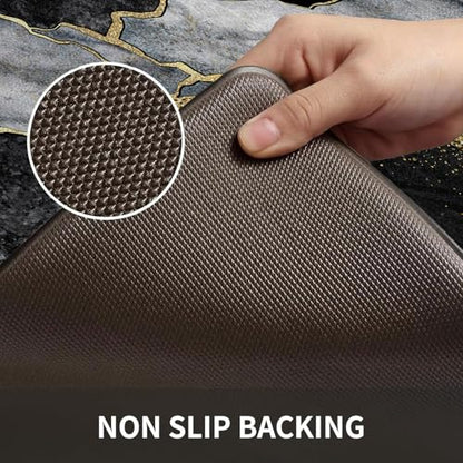 Kitchen Mats Set of 2, Cushioned Anti Fatigue Non Slip Waterproof Runner, Black Gray Marble and Golden Pattern, PVC Memory Foam for Kitchen Sink and Laundry - color: Black Marble 3