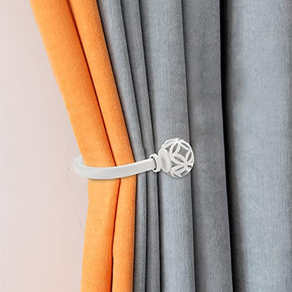 Sumnacon 2Pcs Aluminum Alloy Curtain Holdbacks - Wall Mounted Drapery Tiebacks with Screws, Decorative Curtain Holders for Bedroom Livingroom Bathroom Office Home Decor, White
