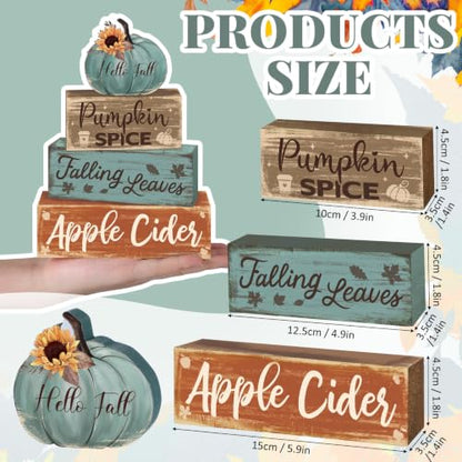4 Pcs Fall Teal Decor for Home Fall Pumpkin Wooden Sign with Sunflower - style: Sunflower Pumpkin