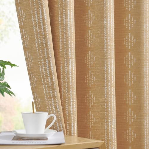 jinchan Boho Blackout Curtains 63 Inch Length for Bedroom Living Room - color: Boho | White on Mustard Yellow, size: 52"W x 63"L (Pack of 2)