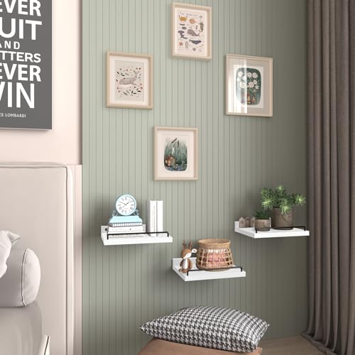 RYOFOBETTO Small Floating Shelf, 6X9 Inches Farmhouse Wall Shelves for Living Room, Bedroom, Picture Frames, Plants, Kitchen, Set of 3 (White and Black) - color: White and Black, size: 9"