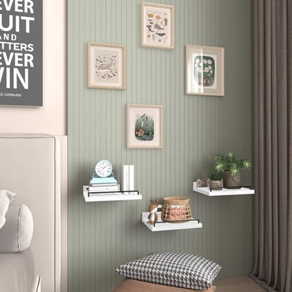 RYOFOBETTO Small Floating Shelf, 6X9 Inches Farmhouse Wall Shelves for Living Room, Bedroom, Picture Frames, Plants, Kitchen, Set of 3 (White and Black) - color: White and Black, size: 9"