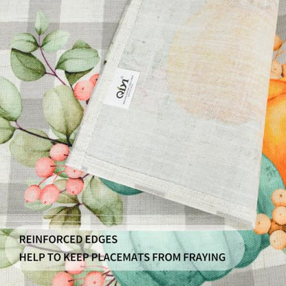 QIYI Fall Placemats Set of 4, 12"x18" Linen Place Mats, Plaid Pumpkin - color: Plaid Pumpkins, size: Set of 6