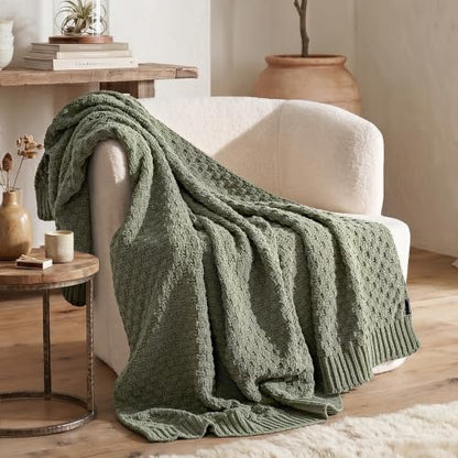 EVERGRACEHOME Chunky Chenille Knit Throw Blanket, Dried Thyme Green, 50x60 - color: Dried Thyme Green, size: 50" x 60"