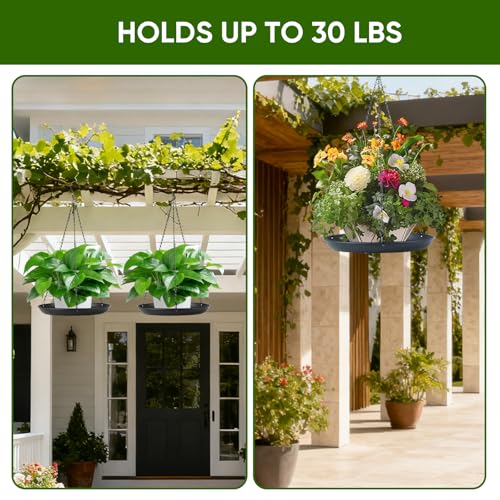 Plant Hanger Indoor Outdoor, 2-Pack Black Metal Hanging Plant Shelf & Window Planter Basket with 9.8/11.8 Inch Trays - Heavy Duty Plant (11.8in-2PCS, 2PACK) - size: 11.8in-2PCS
