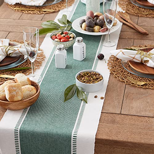 DII Dobby Stripe Table Runner, 13x72 Dark Green & Cream Background - color: Dark Green, size: 13x72"