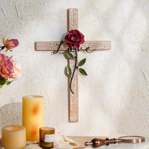 NIKKY HOME Wedding Cross, Wooden Wall Cross with Rose Love - color: Love