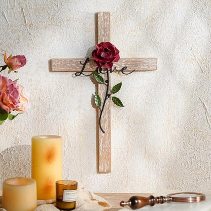 NIKKY HOME Wedding Cross, Wooden Wall Cross with Rose Love - color: Love