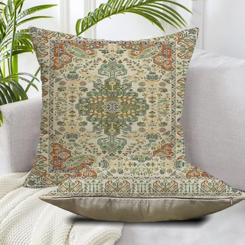 Boho Throw Pillow Covers 20x20 Sage Green Orange Outdoor Pillows - color: Green Orange, size: 20" x 20" (Pack of 2)
