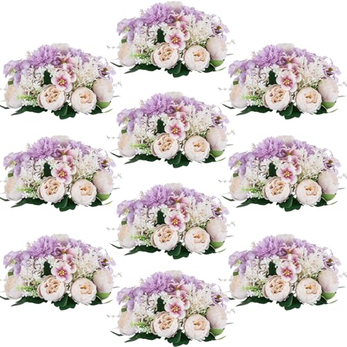Flower Balls Centerpieces Tables: Purple White Silk Rose, 10Pcs - color: Purple Pink White, size: 10 PCS