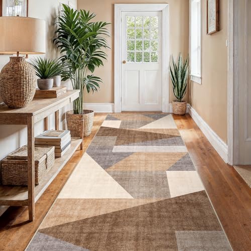4x8 Washable Geometric Runner Rug - Non-Slip Wide Hallway Rugs Tan Beige - color: Tan Beige, size: 4' x 8' (Rectangular)