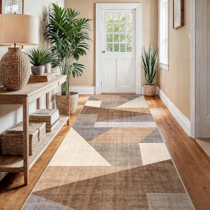 4x8 Washable Geometric Runner Rug - Non-Slip Wide Hallway Rugs Tan Beige - color: Tan Beige, size: 4' x 8' (Rectangular)