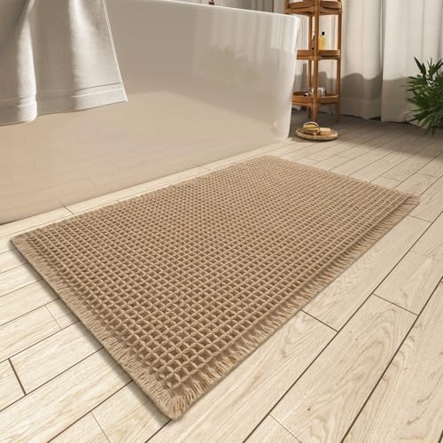 Upgraded Waffle Bath Mat Ultra Absorbent Non Slip Bathroom Mat, 18" x 30" - color: Brown, size: 18" x 30"