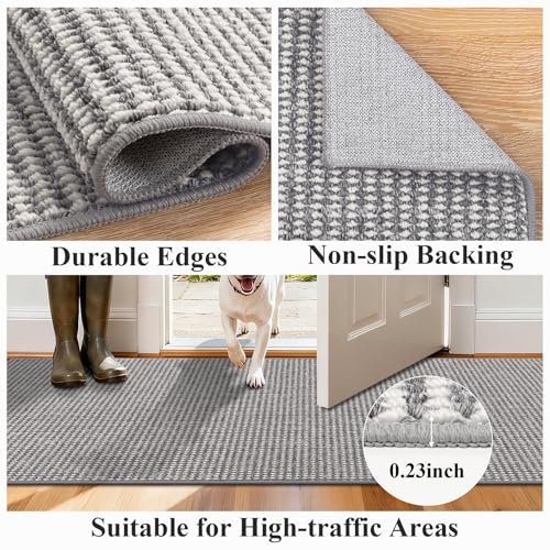 HEBE Washable Runner Rug 2'x10', Non Slip Low-Pile Hallway Rugs Runner - color: Grey/White, size: 2' x 10' (Rectangular)