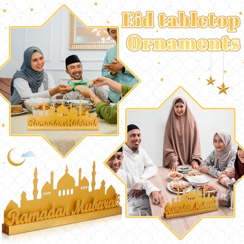 13.78 Inch Metal Ramadan Table Sign Ramadan Mubarak Letter Sign Eid Decorations for Home Muslim Golden Palace Islamic Table Centerpiece for Islamic Home Office Kitchen Party Decor Gifts - style: Modern