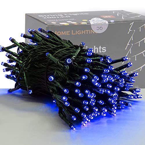 HOME LIGHTING 66ft Christmas Decorative Mini Lights, 200 LED Green Wire Fairy Starry String Lights Plug in, 8 Lighting Modes, for Indoor Outdoor Xmas Tree Wedding Party Decoration (Blue) - color: Blue