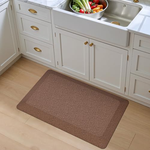 DEXI Anti Fatigue Kitchen Mat Cushioned, 20x32 Waterproof Runner Rug Brown - color: Brown, size: 32"L x 20"W x 0.9"Th