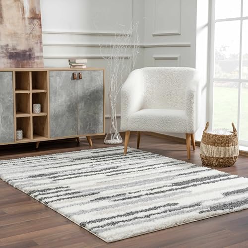 Hauteloom Lux Shag - Moroccan Farmhouse Living Room Shaggy Area Rug - Bohemian Shag Rug - Plush High Pile - Southwestern Boho Soft Carpet - Tribal Aztec - Grey, Off White, Beige - 5'3" x 7'3" - color: Cream, Beige, Gray / Zoya, size: 5'3" x 7'3" (Rectangu