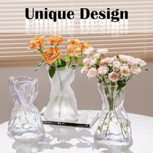 6 Inch Small Glass Vase, Irregular Clear Flower Vases for Centerpieces - color: Clear, size: Small