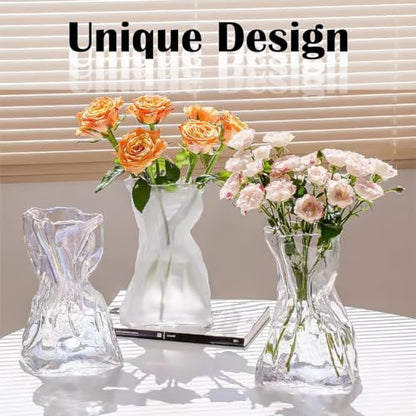6 Inch Small Glass Vase, Irregular Clear Flower Vases for Centerpieces - color: Clear, size: Small