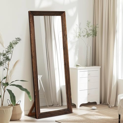 Full Length Mirror, 65 x 22 Inch Solid Wood Floor Mirror, Brown - color: Brown, size: 65"L x 22"W