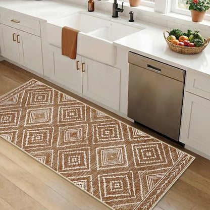 BESTSWEETIE 2'x5' Washable Area Rug for Living Room Runner Yellowbrown - color: Yellowbrown/Cream, size: 5' x 2' (Rectangular)