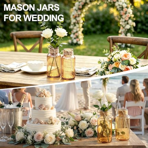 6Pack Mason Jars for Centerpiece Glass Flower Bud Vase Gold Vases - color: Gold