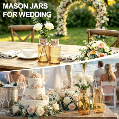 6Pack Mason Jars for Centerpiece Glass Flower Bud Vase Gold Vases - color: Gold