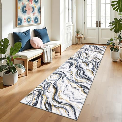 Yamaziot 2x10 Washable Modern Abstract Runner Rug Non-Slip for Hallways - color: Black, size: 2x10ft