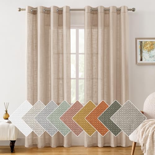 HOMEIDEAS Taupe Curtains 84 Inches Long, Linen Textured Sheer Curtain - color: Beige/Taupe, size: 52"W x 84"L (Pack of 2)