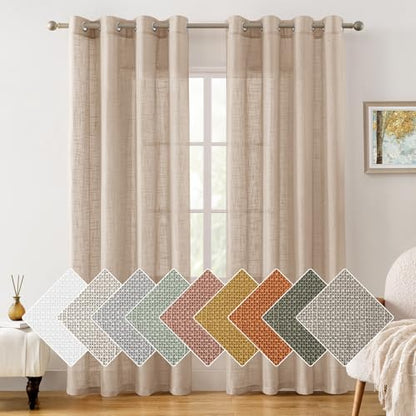 HOMEIDEAS Taupe Curtains 84 Inches Long, Linen Textured Sheer Curtain - color: Beige/Taupe, size: 52"W x 84"L (Pack of 2)