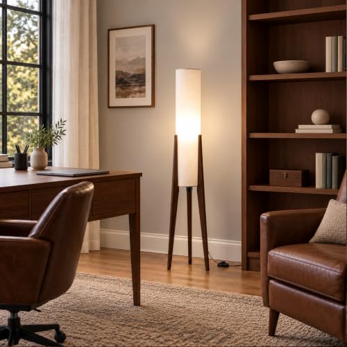 50 Inch Tall Tripod Floor Lamp Suit for Living Room,Walnut Wood Finish - color: Walnut Wood