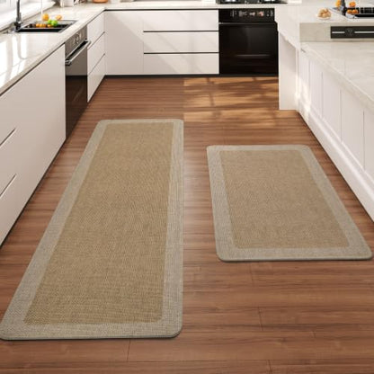 Kitchen Rugs Set of 2, Non Slip Rubber Backing, 17"x30"+17"x47" Brown - color: Brown, size: 17"x47"+17"x30"
