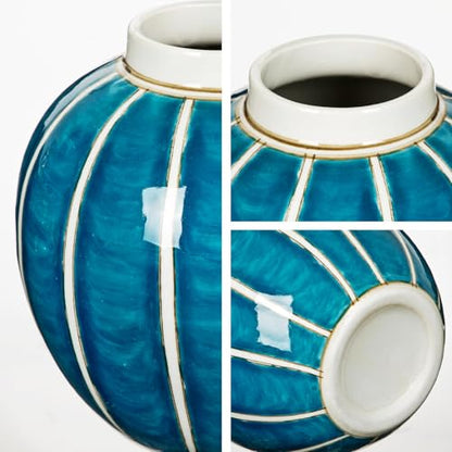 Ceramic Flower Vase, 6.3 Inch Blue and White Chinoiserie Ceramic Vases - size: 6.3 inches