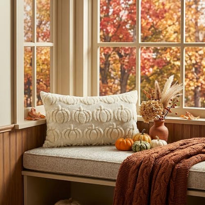AVOIN colorlife Beige Fall Pumpkin Throw Pillow Covers 12x20 Inch - color: Beige, size: 20" x 12" (Pack of 2)