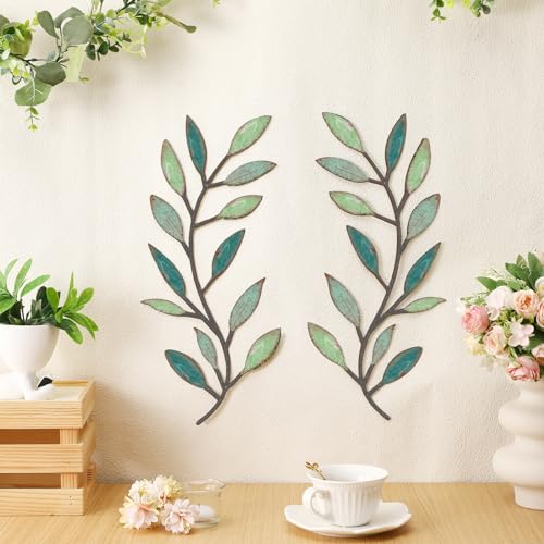 Zhengmy 2 Pcs Metal Leaf Wall Art Vine Branch Decor,Gradient Green - color: Gradient Green