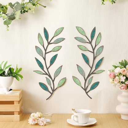 Zhengmy 2 Pcs Metal Leaf Wall Art Vine Branch Decor,Gradient Green - color: Gradient Green