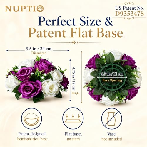 NUPTIO Flower Balls Centerpieces for Tables: Purple & White Fake Roses - color: Purple & White, size: 2 Pcs