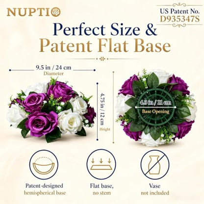 NUPTIO Flower Balls Centerpieces for Tables: Purple & White Fake Roses - color: Purple & White, size: 2 Pcs