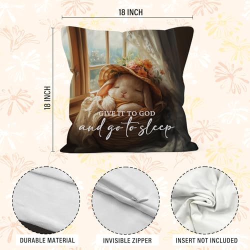 Give It to God and Go to Sleep Bunny Throw Pillow Covers 18x18,Bible Christian Nursery Animal Rabbit Pillow Covers for Home Bedroom Couch,Bunny Rabbit Christian Gifts for Women - color: 2-christian-bunny