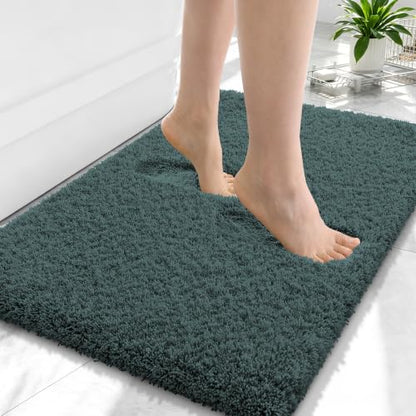 OLANLY Microfiber Small Bathroom Rugs 24x16, Soft Bath Mat, Blackish Green - color: Blackish Green, size: 24" X 16"