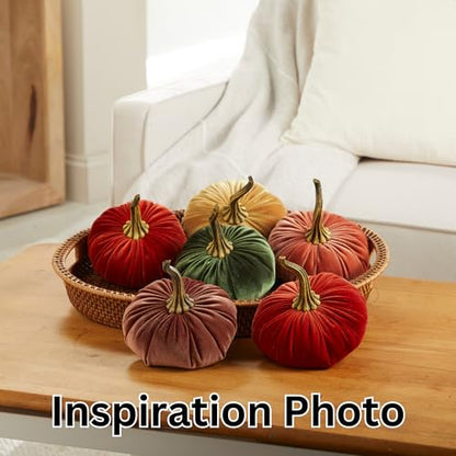Set of 3 Velvet 6.25 Inch Pumpkins (Harvest, Bronze, Rust) - color: Harvest, Bronze, Rust