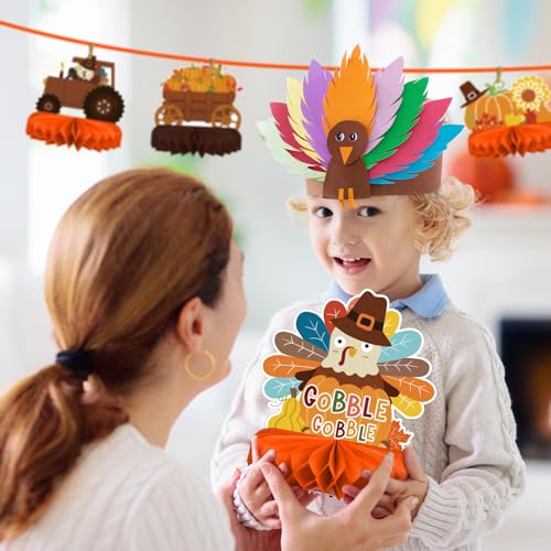 9PCS Premium Fall & Thanksgiving Party Decorations Set - Autumn Honeycomb Centerpieces, Table Toppers - Ideal as Fall Classroom Decorations, Thanksgiving Birthday Supplies & Autumn Party Decorations - style: thanksgiving