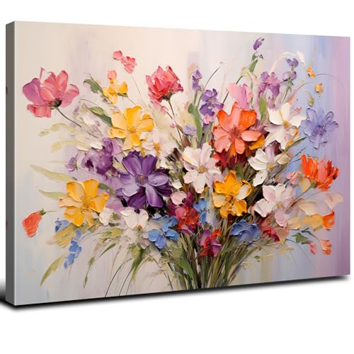 Colorful Flower Canvas Wall Art Yellow Orange Purple Wildflower Painting Prinrts for Teen Girls Room Decor Botanical Picture Floral Poster Modern Framed Artwork Bathroom Bedoom Home Decoration 12"x16" - color: Flower, size: 16"L x 12"W