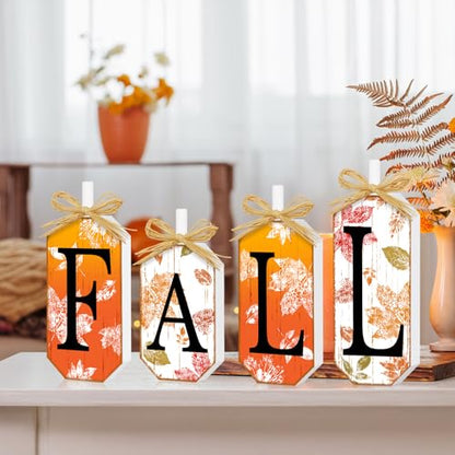 Britimes Fall Thanksgiving Tiered Tray Decor, 4 Pack, Wooden Table Sign - style: Maple Leaf Fall