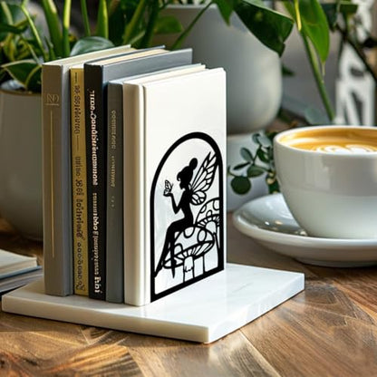 Peacoblue 5.3"x3.5"x7.8" Metal Bookends, Heavy Duty Book Ends for Shelves - color: Fairy and Mushroom